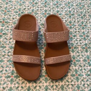 Fitflop rose gold sandals with silver rhinestones size 10 pet/smoke free home